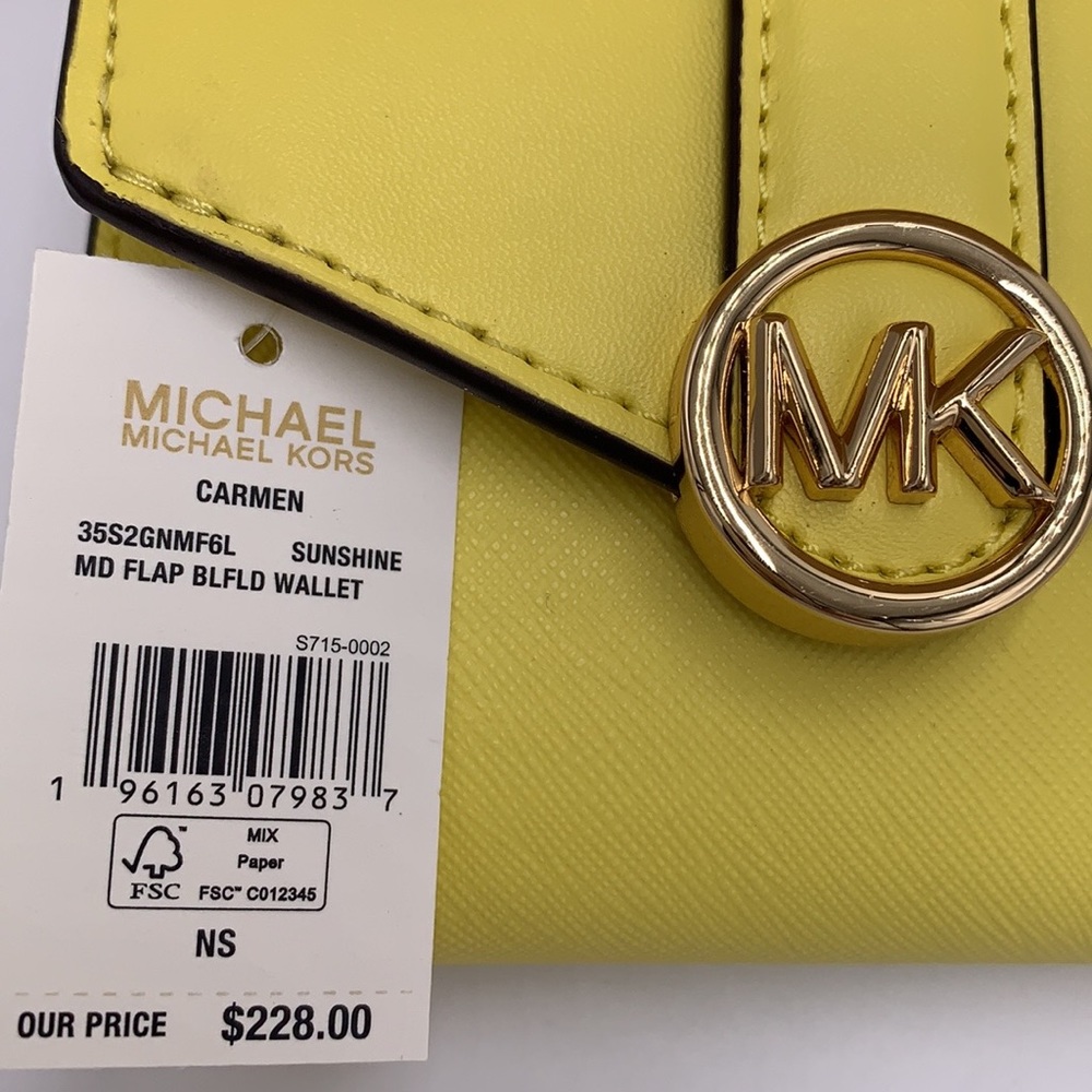 NWT MICHAEL KORS CARMEN MEDIUM FLAP BIFOLD WALLET SUNSHINE COLOR - Picture 12 of 13